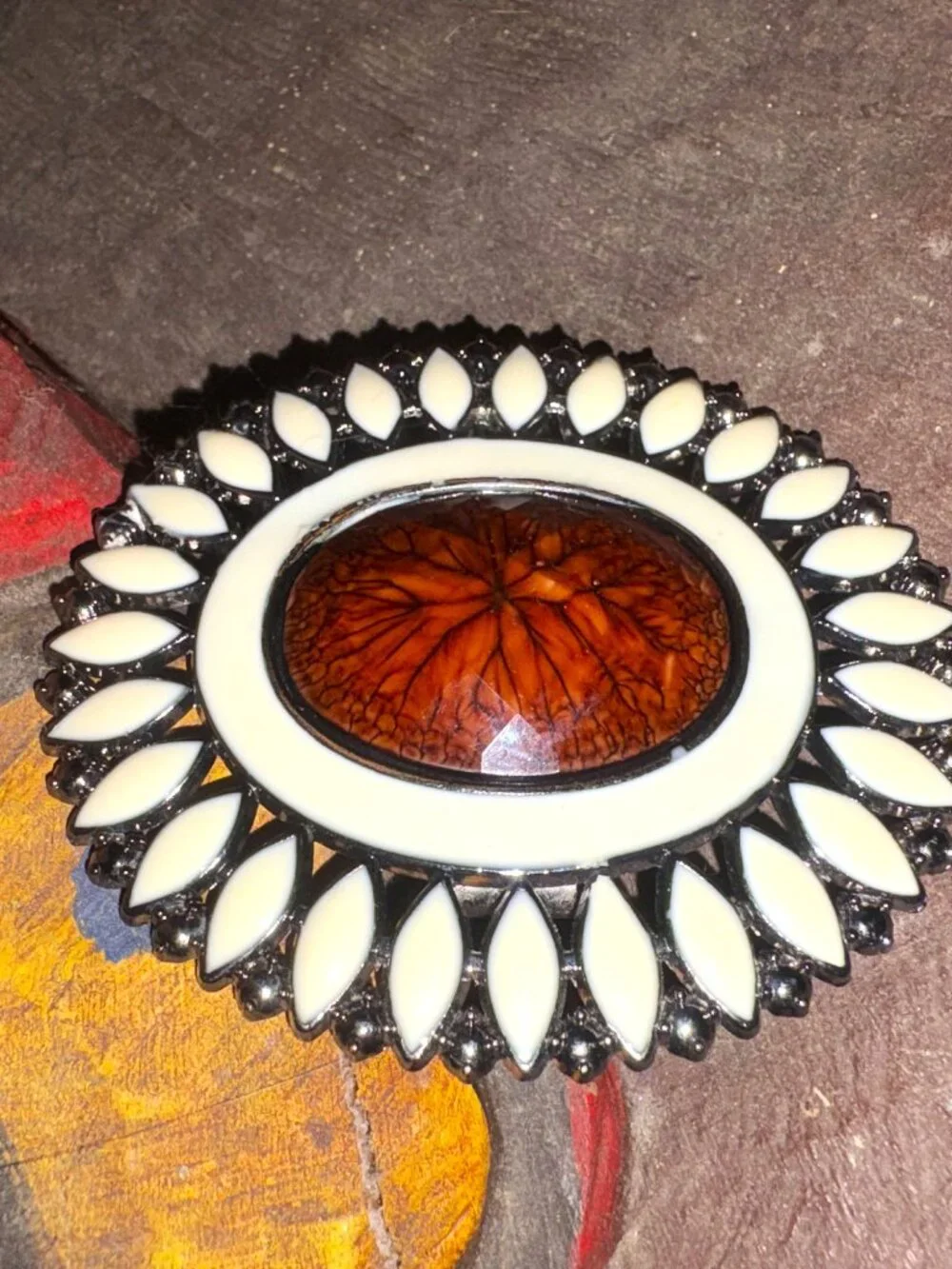 Faceted Tortoise LARGE Scarf/Belt Buckle/Pocket Cuff/Brooch with Clip Vintage